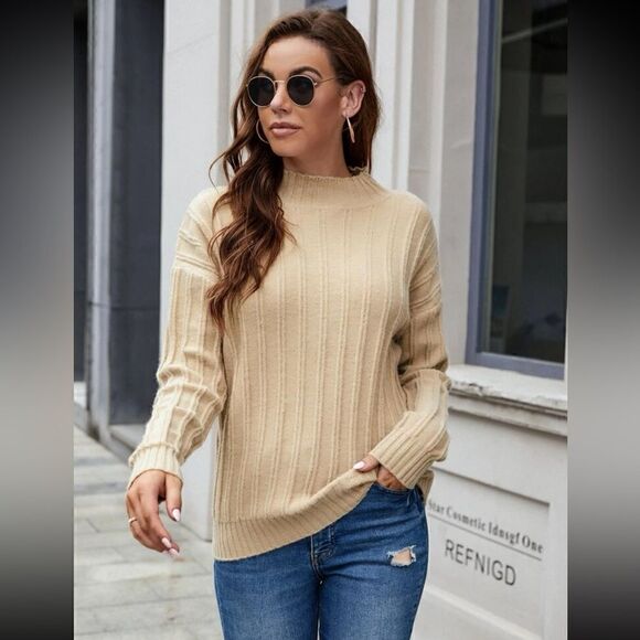 Mock Neck Drop Shoulder Sweater - Picture 1 of 9